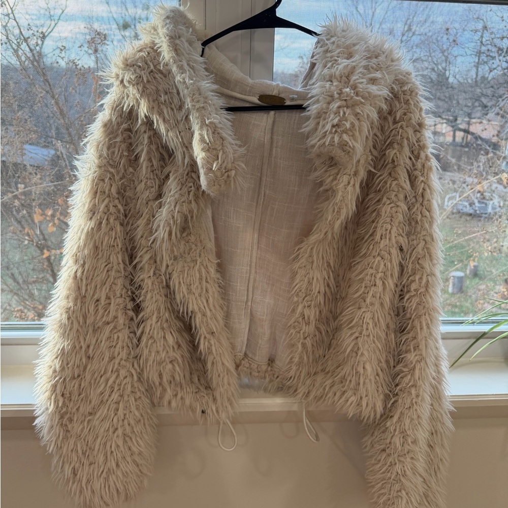 Free People Cream Faux fur Jacket